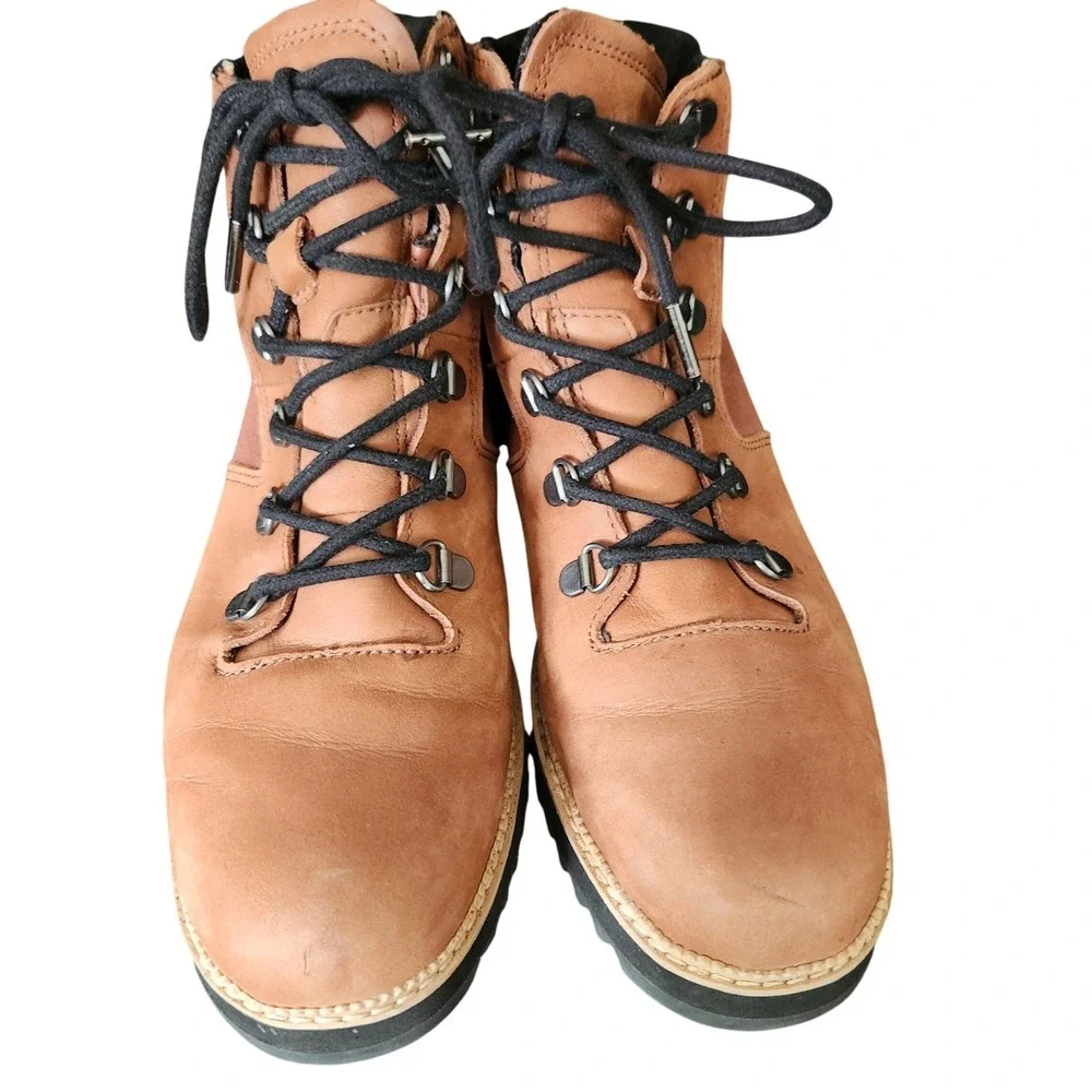 TOMS brown & leopard lace up leather combat ankle boots 9 Gorpcore‎